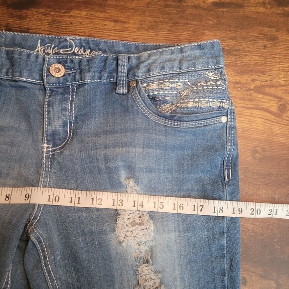 Ariya Jeans 14 Flare Thick Stitch Button Flap Prado Raw Hem Low Rise Western - Picture 8 of 12